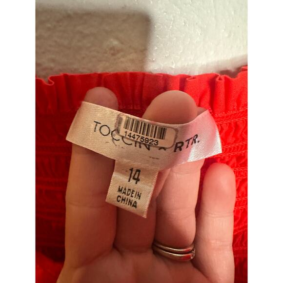 TOCCIN x RTR Red Sweetheart Neckline Strapless Flowy Skirt Midi Dress Size 14 - Picture 9 of 16